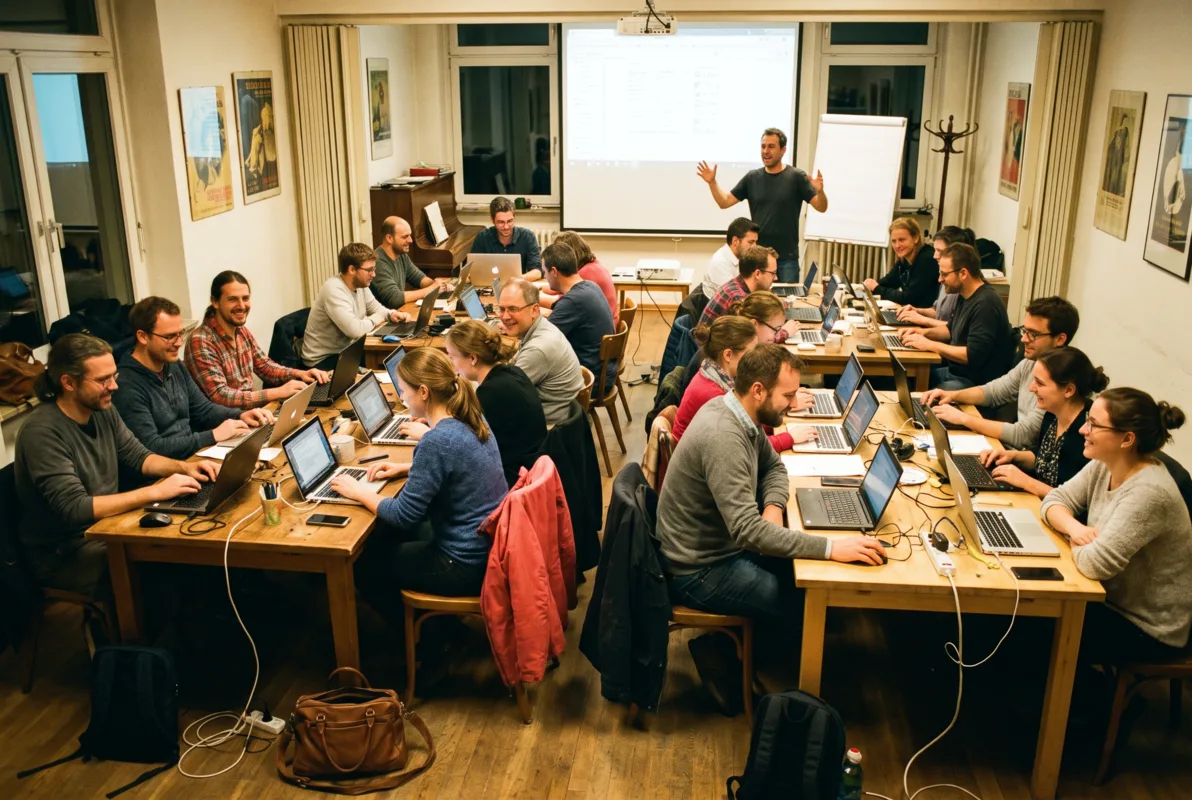People building together at a workshop